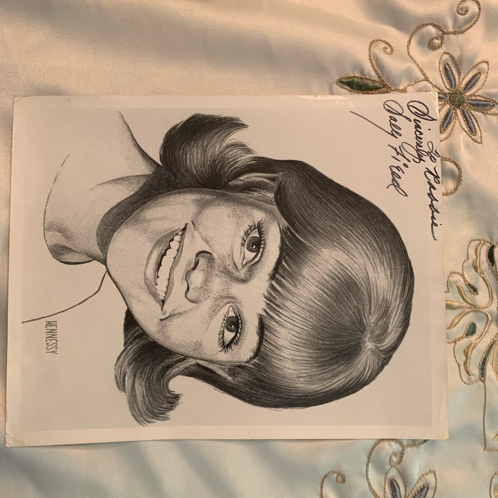 Signed Black and White Portrait Drawing of 1960’s star Sally Fields.